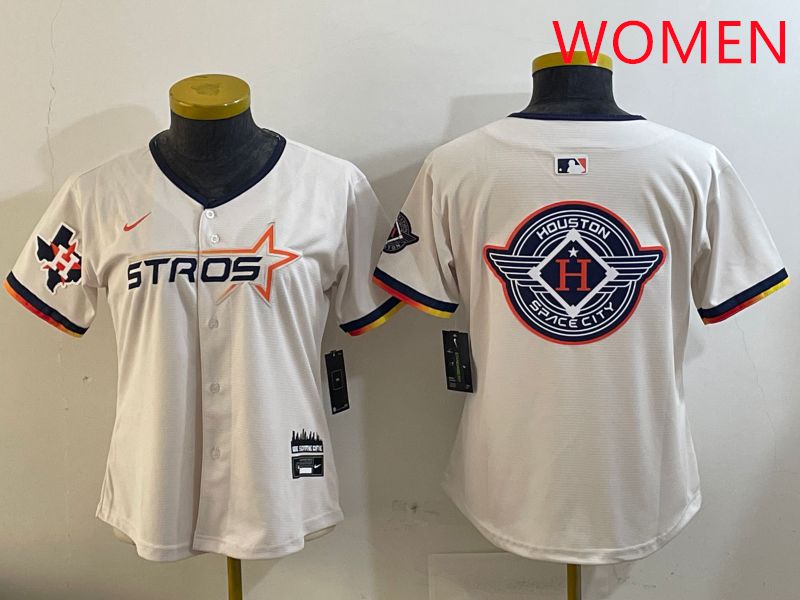 Women Houston Astros Blank Cream Three generations Joint Name 2025 Nike MLB Jersey style 41026